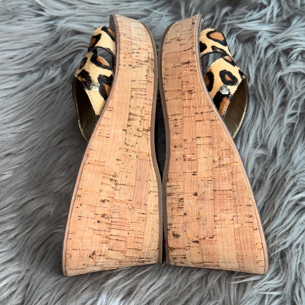 EUC Sam Edelman Reid Wedge Slide Sandal Animal Leopard Print Size 7.5 - Picture 4 of 10